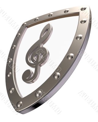 clef on metal shield