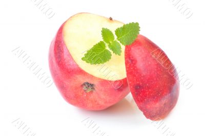 Pink apple with mint leaf