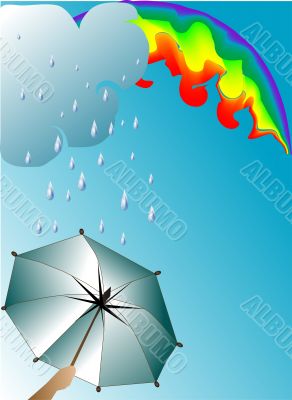 umbrella rain and rainbow
