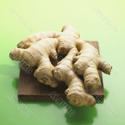 Ginger Root on Cutting Board 