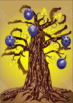 tree with symbols of religion