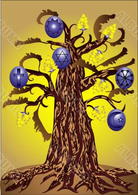 tree with symbols of religion tree with symbols of religion