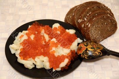 Russian national food caviar and potatoes