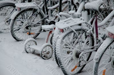 Bicycles in snow