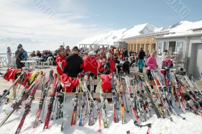 Skiers at mountain top