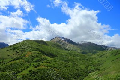 Summer landscape with Caucasus green mountains