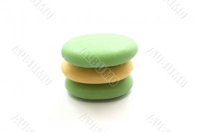 Soap, green, yellow, white background