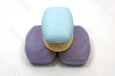 Soap, green, yellow, white background Soap, green, yellow, white background