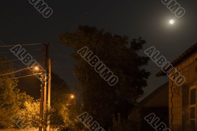 Night Landscape 3. The moon and the street lamps.