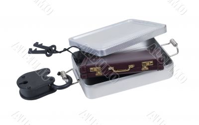 Briefcase in a Tin Locker with Padlock and Keys