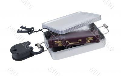Briefcase in a Tin Locker with Padlock and Keys Briefcase in a Tin Locker with Padlock and Keys