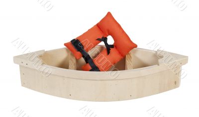 Life Vest in Wooden Boat