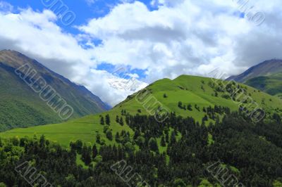 Summer landscape with Caucasus green mountains