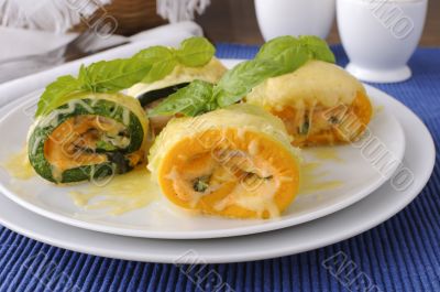 Zucchini rolls stuffed with cheese