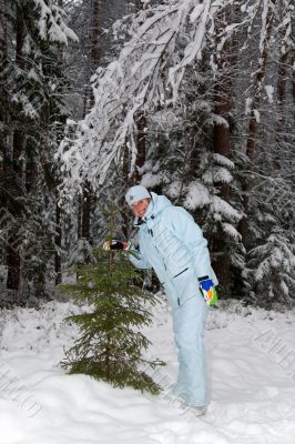 girl snow fir spruce