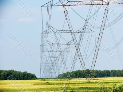  High-voltage line stretches across the steppe of the Altai