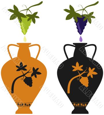 Amphora with image of grape vine and grape cluster