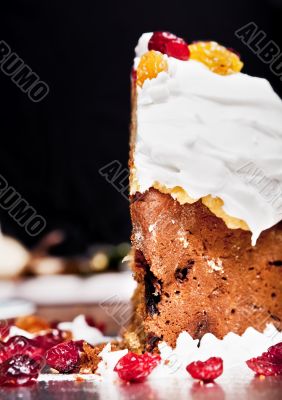 Christmas cake slice closeup