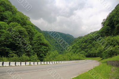 Summer landscape with Caucasus green mountains