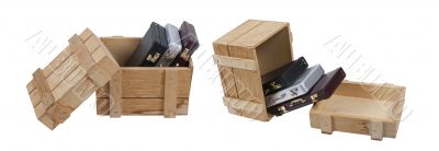 Briefcases in Wooden Crate