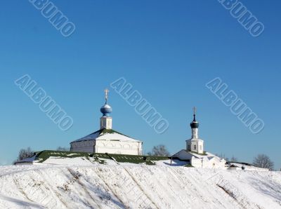 Winter landscape with church