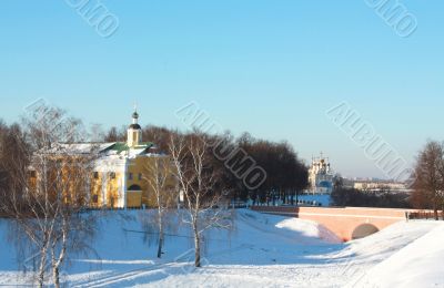 Winter landscape with church