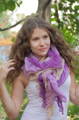Portrait of woman with violet scarf Portrait of woman with violet scarf