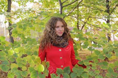 Portrait of woman in red coat