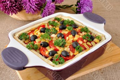 vegetable tart in a cauldron