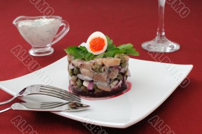 Herring tartare with capers and sour cream