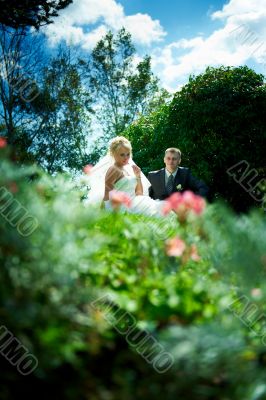 Bride and groom of blue sky