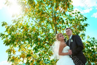 Bride and groom of blue sky