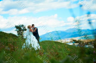 Bride and groom at the park