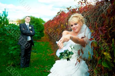 Bride and groom at the park