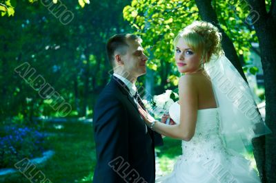 Portrait of a beautiful bride and groom