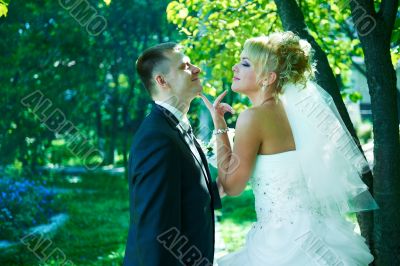 Portrait of a beautiful bride and groom