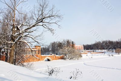 Old time manor in the winter morning