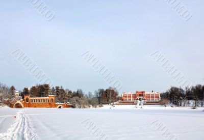 Old time manor in the winter morning