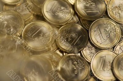 Euro coins drown in water and fog Euro coins drown in water and fog
