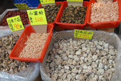 Dried mushrooms and seafood