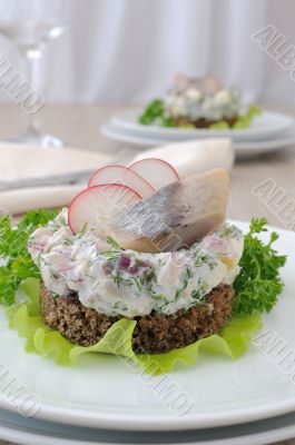 Salted herring tartare with apple and radish