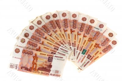 Many Russian banknotes.