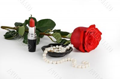 Rose, pearls and lipstick