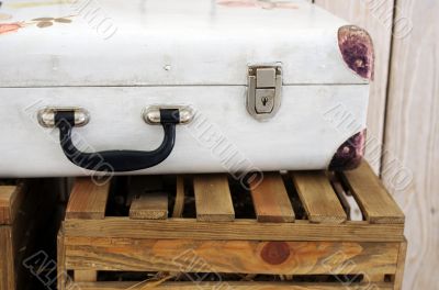 Vintage white suitcase