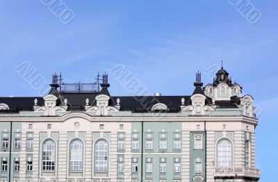 Facade of the house with a turret