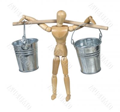 Carrying Silver Buckets Balanced on a Pole 
