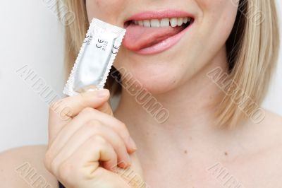 Woman with condom Woman with condom