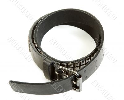 Black leather belt with steel buckle