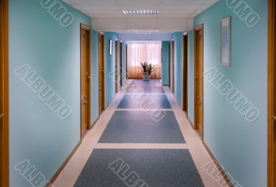 The corridor with blue walls