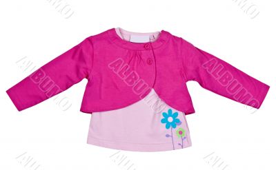 Children`s clothes with applications in the form of a flower